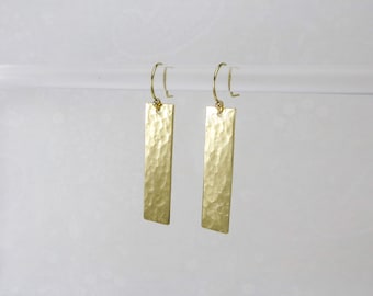 Slender Modern Hammered Gold Earrings, Rectangle Dangle Earrings for Bridesmaid Gift, Minimalist 14K Gold-Filled Earrings, Wedding Jewelry