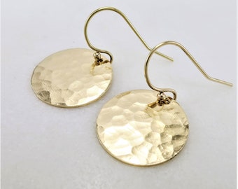 Gold Dangle Earrings · Bridesmaid Proposal · Lightweight Circle Earrings · Hammered Gold Filled Minimalist Earrings · Christmas Gift for Her