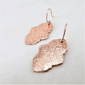 14k Rose Gold-Filled Earrings • Textured Dangle Earrings • Minimalist Art Deco Earrings • Bridesmaids Earrings • Organic Leaf Earrings