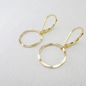 14k Gold-Filled Hoop Earrings • Small Hammered Circle Earrings • Dainty Minimalist Lever Back Earrings • Lightweight Everyday Jewelry