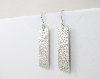 Modern Minimalist Geometric Earrings, Textured Rectangle Dangle Earrings, Handmade Statement Earrings, Bridal Earrings, Silver Drop Earrings