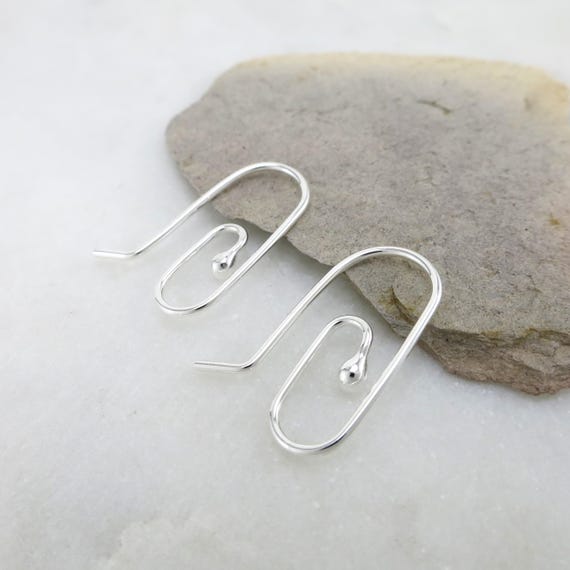 Small Silver Drop Earrings, Tiny Lightweight Paper Clip Earrings, Modern Minimalist Jewelry, Cute Teen Gift Ideas, Dainty Sleeper Earrings