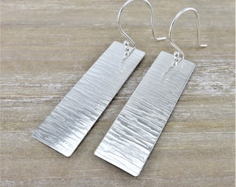 Simple Minimalist Rectangle Dangle Earrings, Sterling Geometric Bar Earrings, Modern Edgy Statement Earrings, Boho Indie Style Jewelry,