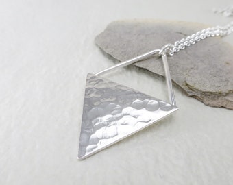 Unique Sterling Silver Triangle Necklace, Geometric Statement Necklace, Handmade Minimalist Pendant Necklace, Triangle Jewelry Gift for Mom