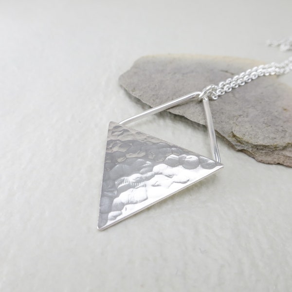 Unique Sterling Silver Triangle Necklace, Geometric Statement Necklace, Handmade Minimalist Pendant Necklace, Triangle Jewelry Gift for Mom