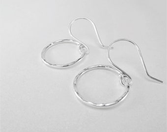 Hammered Sterling Silver Hoop Earrings for Sensitive Ears, Bridesmaid Gifts or Wedding Jewelry, Small Drop Earrings for Casual Everyday Wear