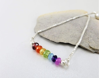 Rainbow Gemstone Bracelet · Yoga Jewelry Gift for Her · Handmade Bohemian Bracelet · Crystal Chakra Bracelet · Adjustable Dainty Bracelet