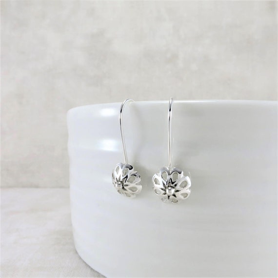 Cute Everyday Silver Dangle Sleeper Earrings, Unique Handmade Small Drop Earrings, Simple Feminine Nickel Free Earrings, Bridesmaid Gift Box