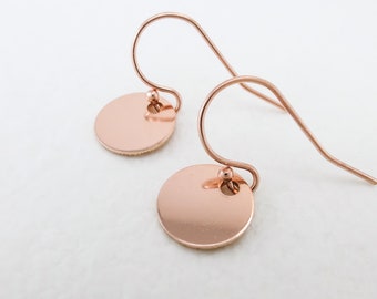 Dainty Rose Gold Earrings · Bridesmaid Gift · Small Drop Earrings · Minimalist Disc Earrings · Bridal Earrings · Tiny Gold Filled Earrings