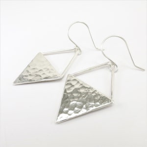 Hammered Silver Triangle Earrings · Minimalist Geometric Earrings · Modern Bohemian Earrings · Best Friend Gift · Unique Statement Earrings
