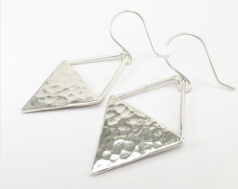 Hammered Silver Triangle Earrings · Minimalist Geometric Earrings · Modern Bohemian Earrings · Best Friend Gift · Unique Statement Earrings