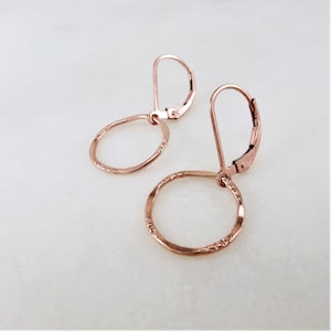 14k Rose Gold-Filled Hoop Earrings • Small Textured Circle Lever Back Earrings • Dainty Lightweight Everyday Hoops • Bridesmaid Gifts