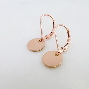 14k Rose Gold-Filled Earrings · Dainty Minimalist Lever Back Earrings · Bridesmaid Gifts · Casual Everyday Jewelry · Small Disc Earrings