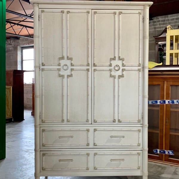 Vintage Faux Bamboo Tall Dresser/Tallboy Armoire - Custom Lacquered