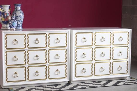 Dorothy Draper Espana Chests Lacquered In Creamy White Pair Etsy