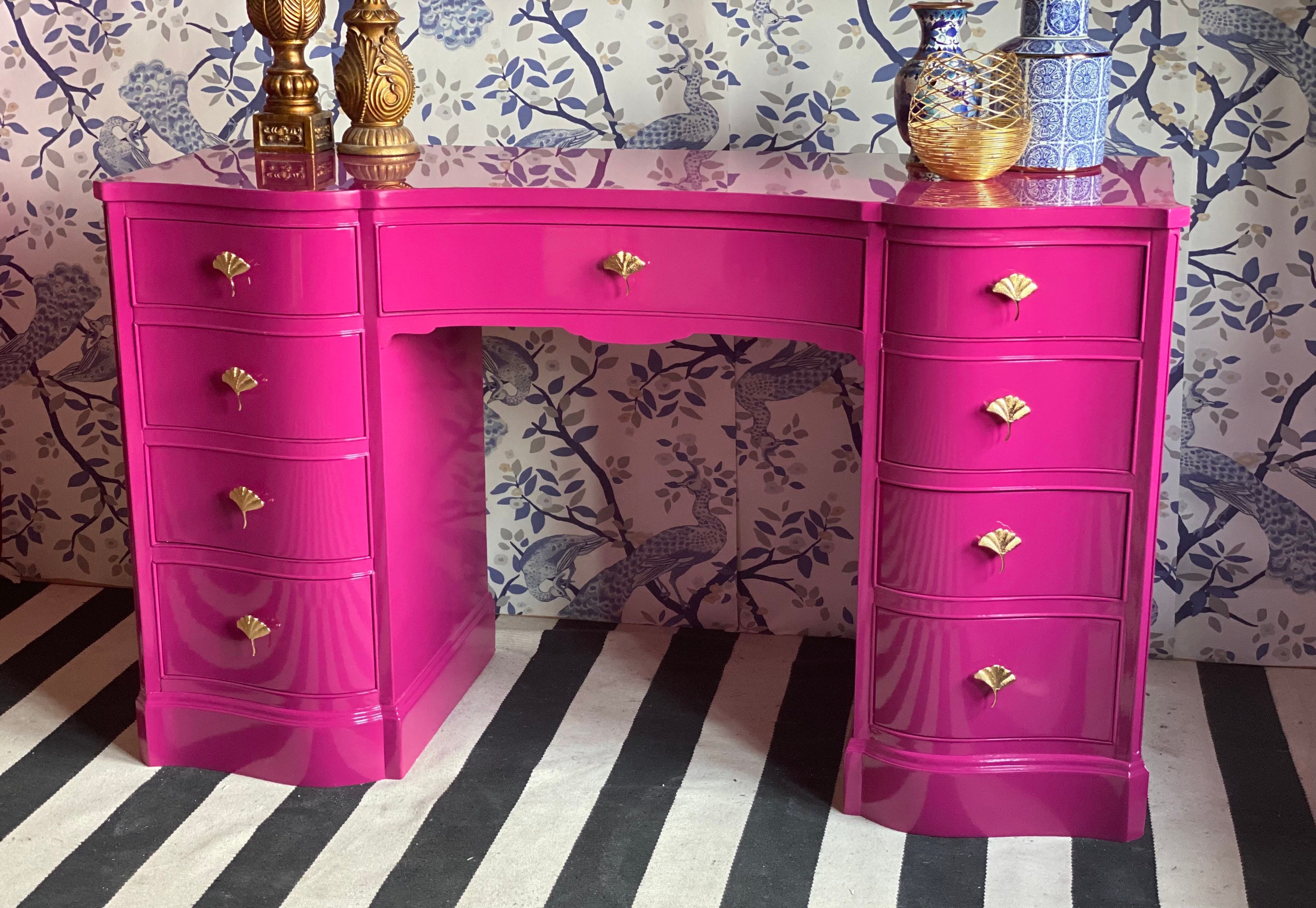 52 long Desk Lacquered in Hot Pink Ready to SHIP Etsy