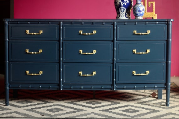 Bali Hai Style Faux Bamboo Dresser Lacquered In Naval Ready Etsy
