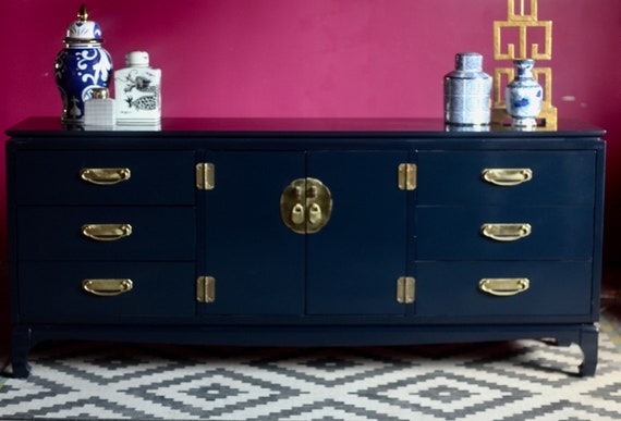 Asian Style Dresser Lacquered In Dark Navy Free Shipping Etsy