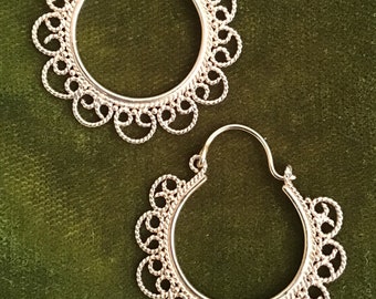 Delicate vermeil filigree hoop earrings sterling silver bathed in gold