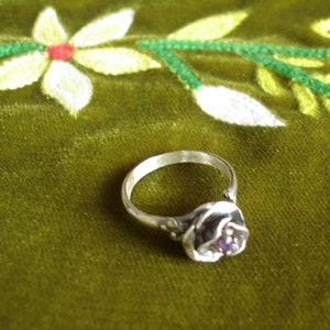 Modeled Rose ring with small amethyst 925 blackened Sterling silver image 1