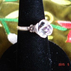 Modeled Rose ring with small amethyst 925 blackened Sterling silver image 2