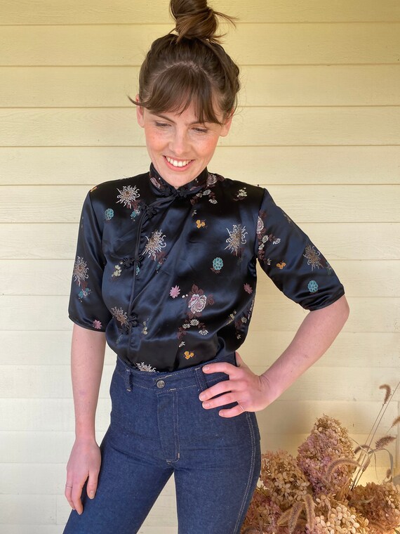 Mandarin Collar Top with Embroidery
