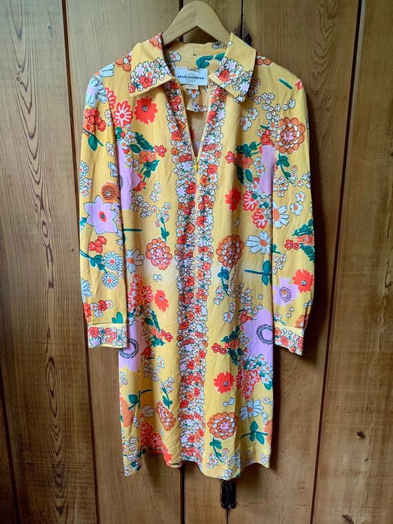 60s Yellow Floral Shirt Dress