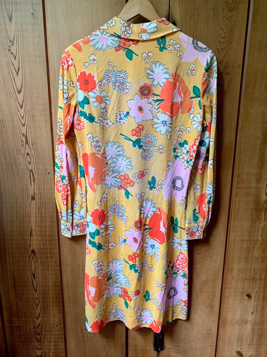 60s Yellow Floral Shirt Dress | Etsy
