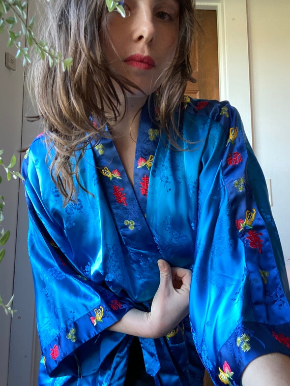 Golden Bee Blue Embroidered Kimono
