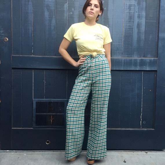 Plaid Checked 70s Wide Leg Pants