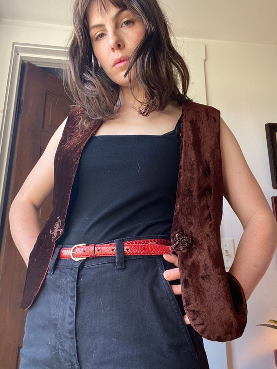 Brown Woodgrain Burnout Velvet Vest