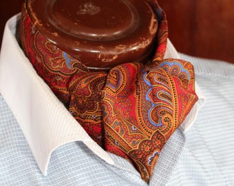 Vintage paisley ascot in red brown and gold