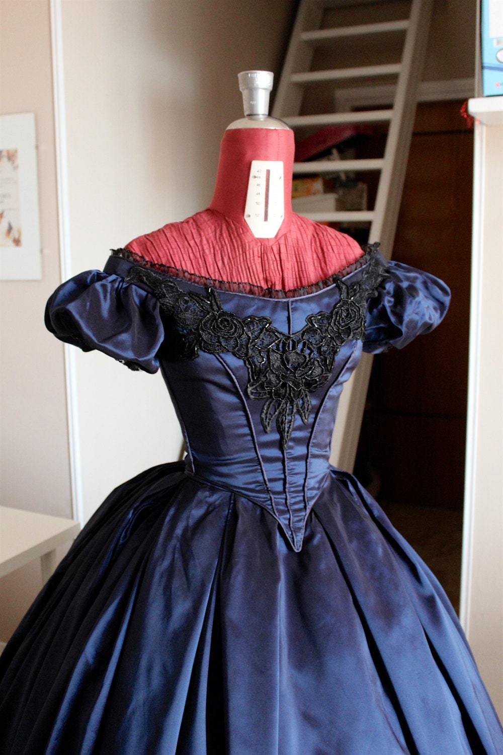 Victorian Ball Gown in Blue Taffeta With Lace Application and - Etsy