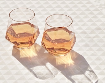 Radiant Crystal Glasses - Set of 2 - Handcrafted - Puik Design - Gift - Glass - Diamond - Water - Whiskey - Geometric - Bar - Handmade