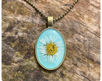 Light blue daisy | necklace | oval | bronze | gift idea from the heart