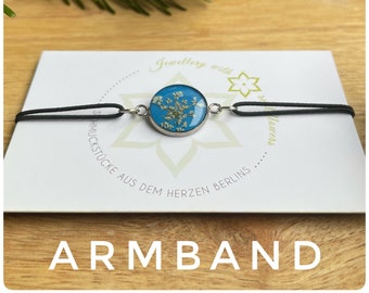 elastic bracelet | real wild carrot flowers | sky blue | silver colored