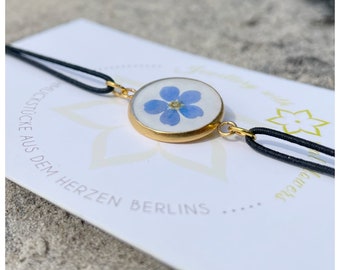 bracelet élastique | véritable fleur de myosotis | blanc | couleur or | Idée cadeau qui vient du coeur