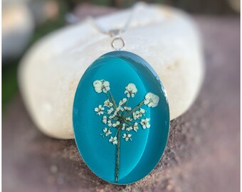 real silver necklace | wild carrot flowers | Pendant oval | Jewelry gift from the heart