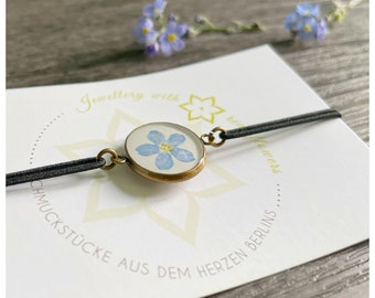 bracelet élastique | véritable fleur de myosotis | blanc | couleur bronze | Idée cadeau qui vient du coeur