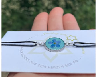 elastic bracelet | real forget-me-not blossom | light blue | silver-colored | Gift idea from the heart