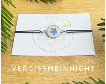 elastic bracelet | real forget-me-not blossom | white | silver-colored | Gift idea from the heart
