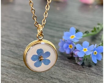 golden necklace | real forget-me-not flower | ivory