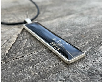 elongated necklace | real wild carrot blossoms | Leather Cord Necklace | black