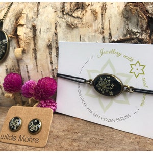 Jewelry set 3 pieces | bronze colored | with real &quot;wild carrot&quot; flowers | Gift idea | Gift set