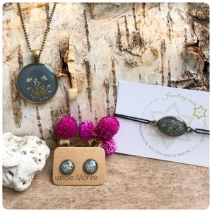 3-piece jewelry set | with real &quot;wild carrot&quot; flowers | Gift idea from the heart | Necklace Bracelet Studs