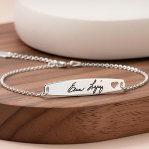 Sterling Silver Handwriting Bracelet: Personalized Signature Bar Bracelet