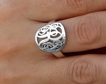 Custom Initial Ring – Sterling Silver Monogram Statement Ring