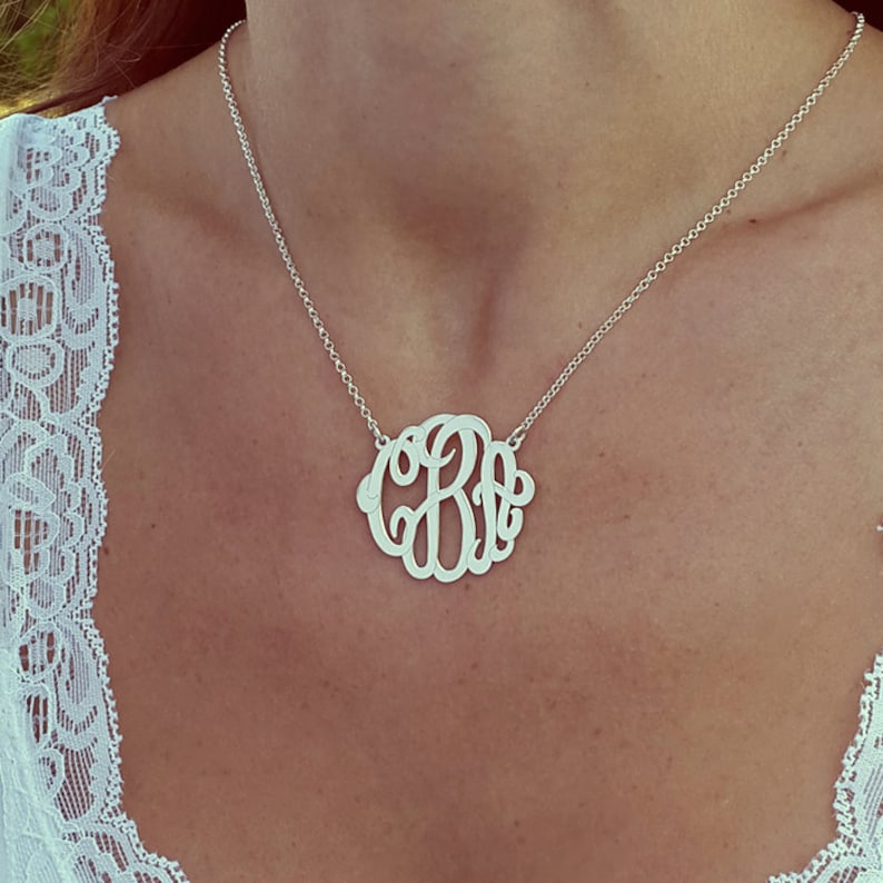 Monogram Necklace 1.2 Sterling Silver Monogrammed Etsy
