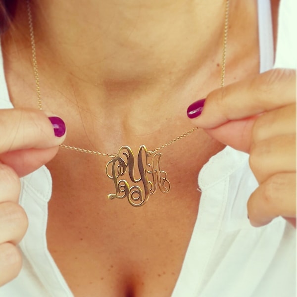 Gold Monogram Necklace Personalized Jewelry, Custom Name Necklace - 18K Gold Plated