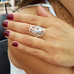 Statement Monogram Initial Ring - Circle Custom Made Ring with any initials you wish - 925 Sterling Silver